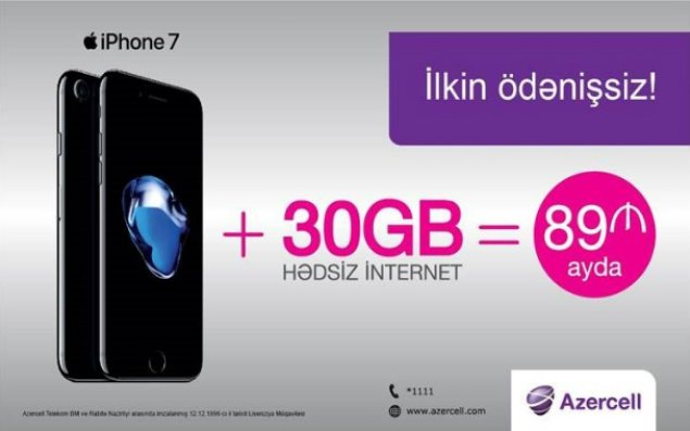 Azercell-dən ilkin ödənişsiz iPhone 7 ayda cəmi 89 manata