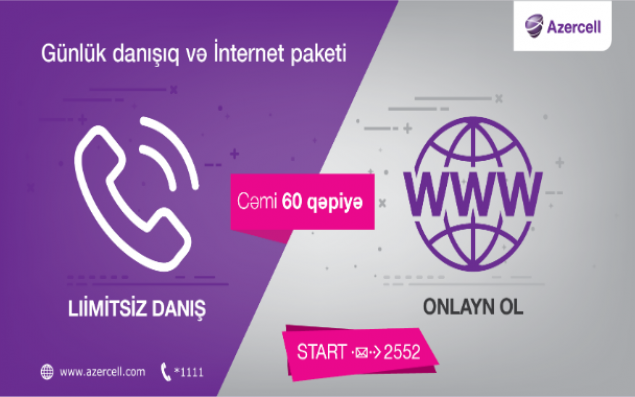 “Azercell-dən bölgələr üçün günlük limitsiz danışıq və internet bir təklifdə”