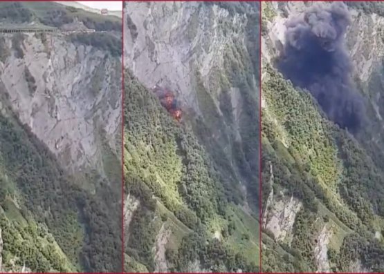 Gürcüstanda helikopter qəzaya uğradı - VİDEO