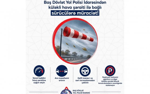 DYP küləkli hava ilə bağlı sürücülərə müraciət edib